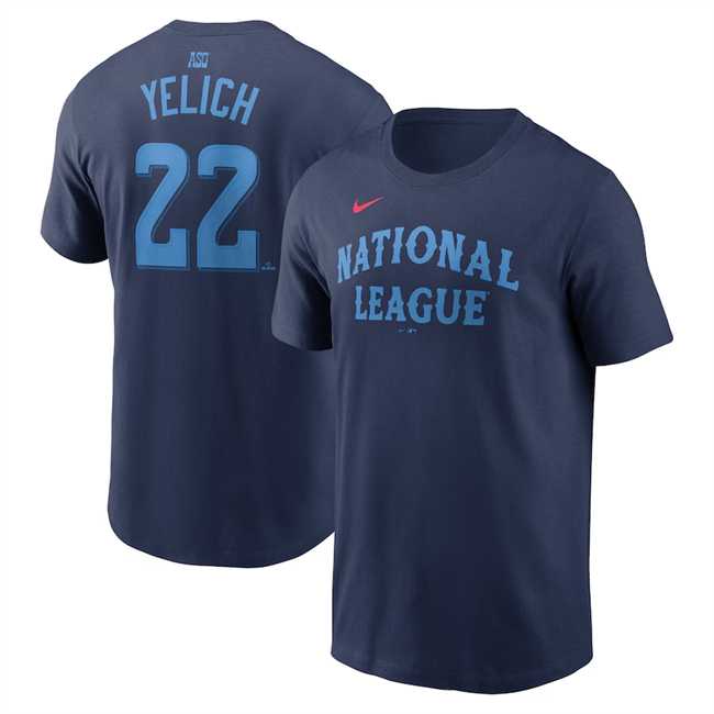 Men's National League #22 Christian Yelich Navy 2024 All-Star Name & Number T-Shirt,We sell and wholesale Men's National League #22 Christian Yelich Navy 2024 All-Star Name & Number T-Shirt on line form chian!